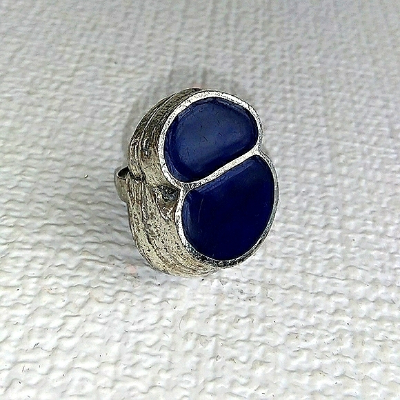RARE HATTIE CARNEGIE Abstract Blue Inlay Adj. Ring - Picture 11 of 16